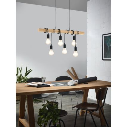 Eglo - Luster na sajli TOWNSHEND 6xE27/60W/230V - FSC sertifikovano