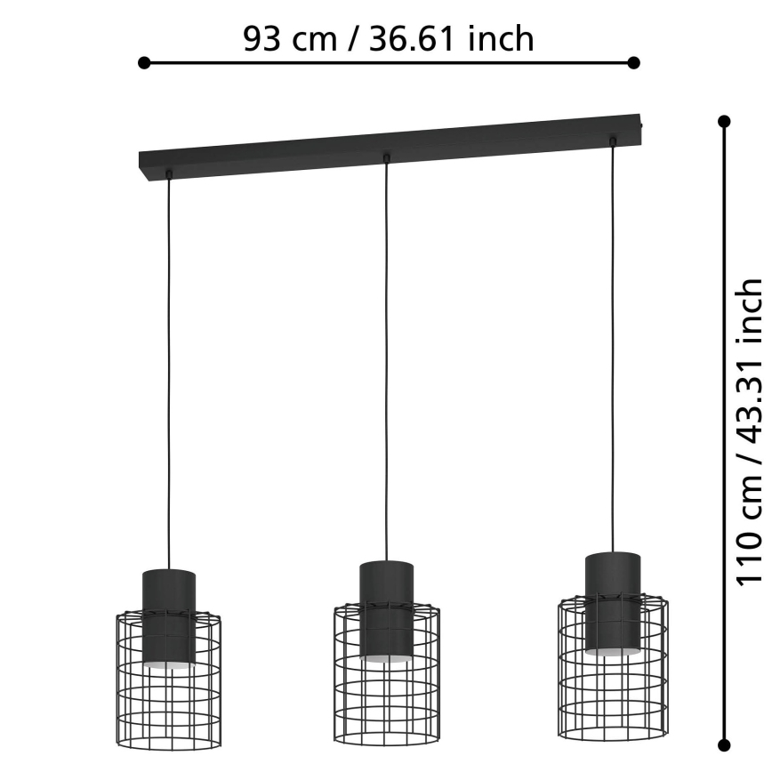 Eglo - Luster na sajli 3xE27/40W/230V crno