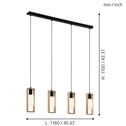 Eglo - Luster na sajli 4xE27/60W/230V - FSC sertifikovano