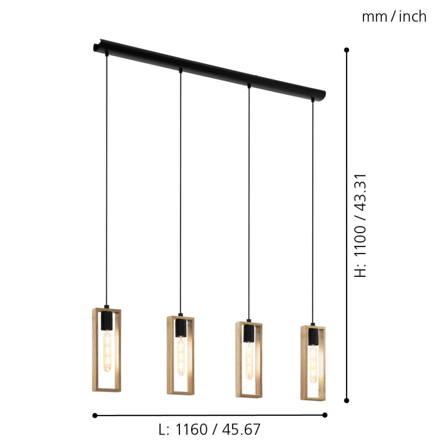 Eglo - Luster na sajli 4xE27/60W/230V - FSC sertifikovano