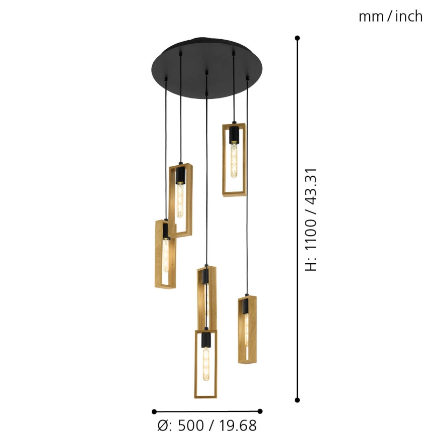 Eglo - Luster na sajli 6xE27/60W/230V - FSC sertifikovano