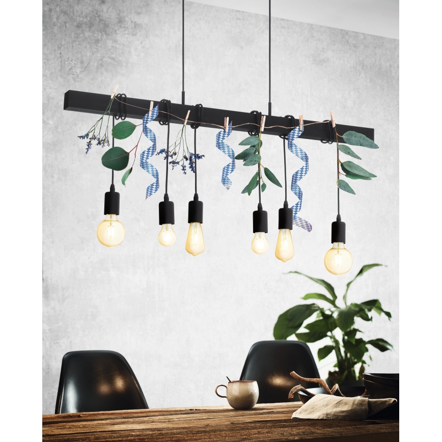 Eglo - Luster na sajli TOWNSHEND 6xE27/60W/230V - FSC sertifikovano