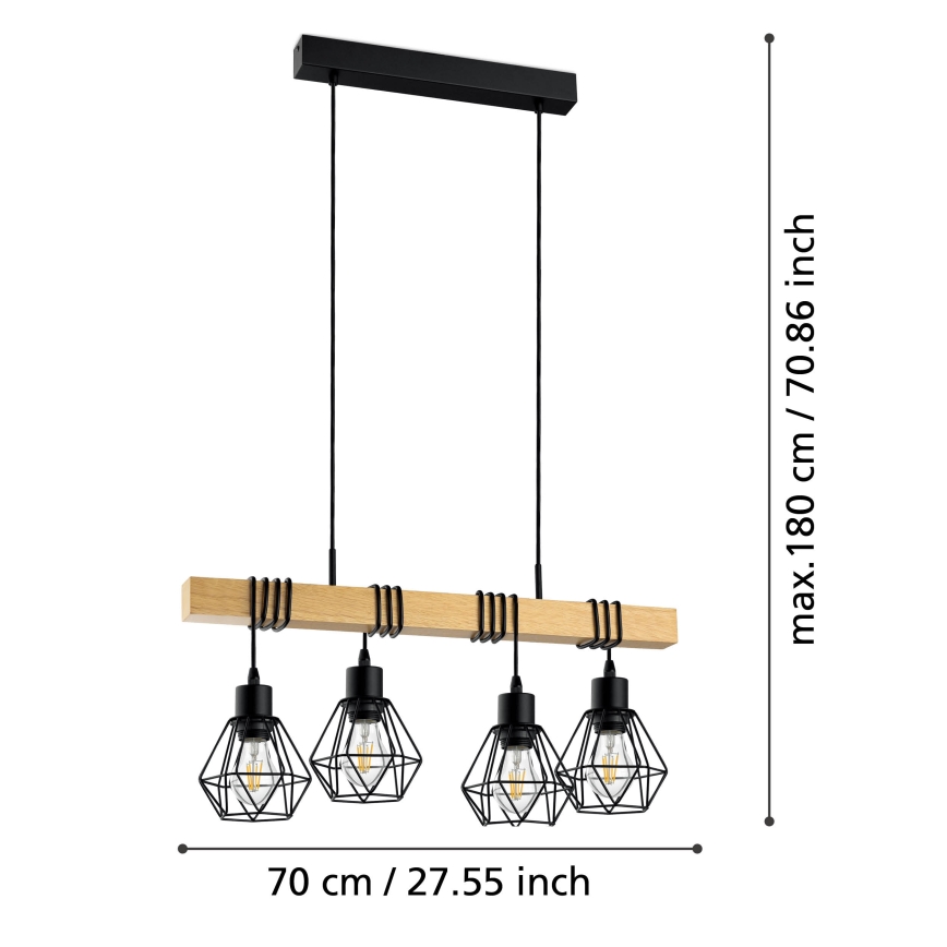 Eglo - Luster na sajli TOWNSHEND 4xE27/60W/230V - FSC sertifikovano