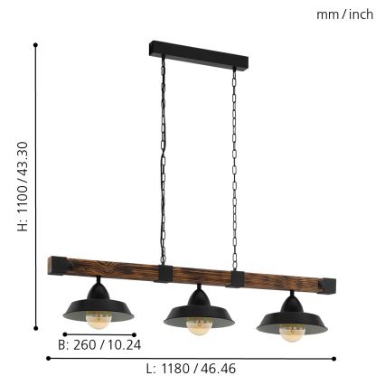 Eglo - Luster na lancu 3xE27/60W/230V - FSC sertifikovano