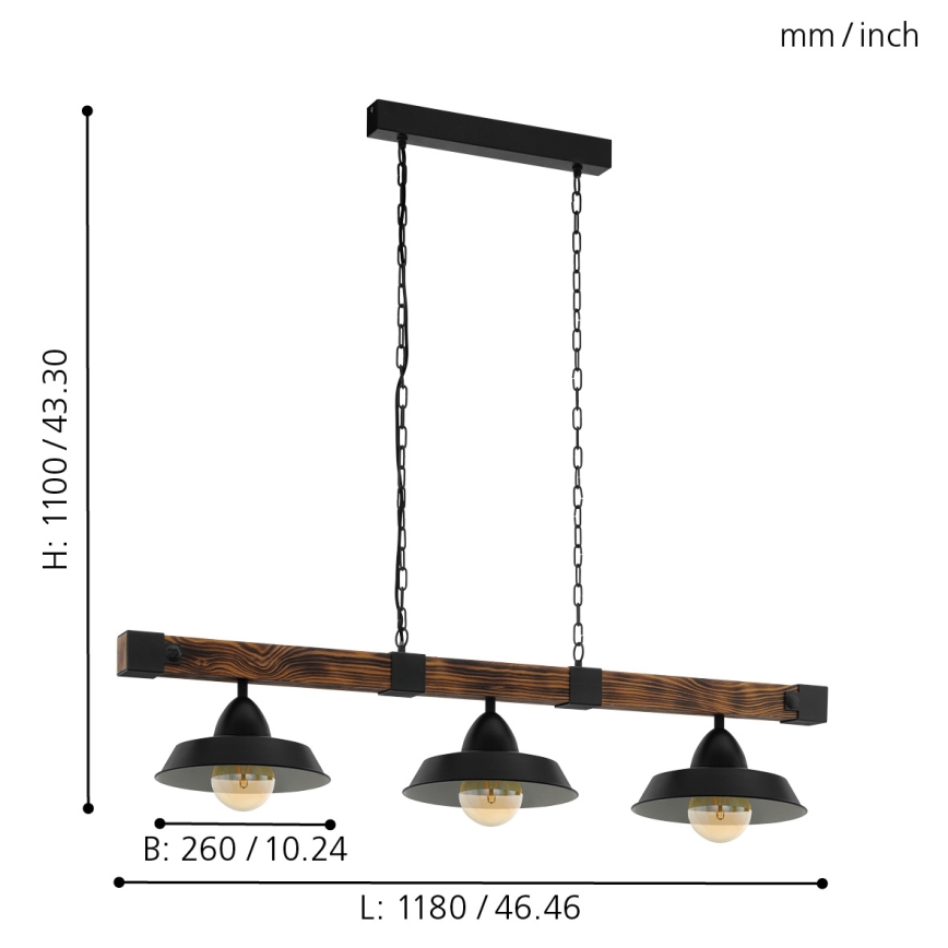 Eglo - Luster na lancu 3xE27/60W/230V - FSC sertifikovano