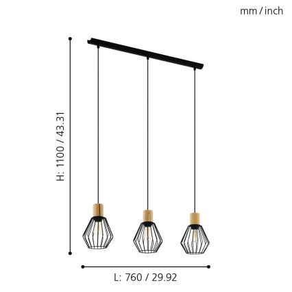 Eglo - Luster na sajli 3xE27/60W/230V - FSC sertifikovano