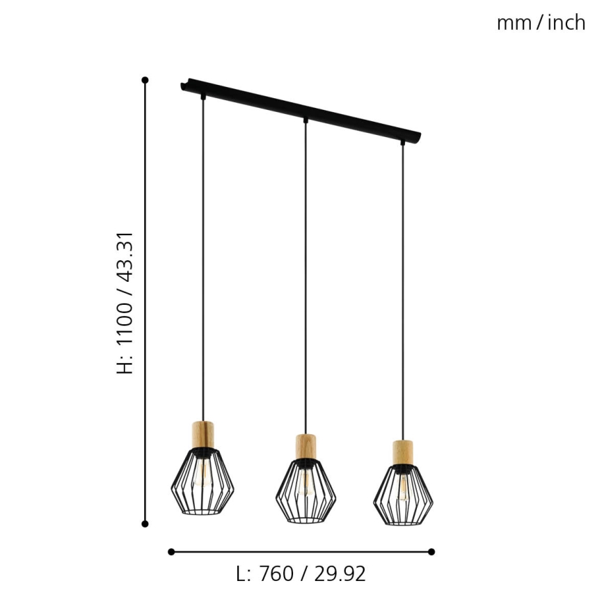 Eglo - Luster na sajli 3xE27/60W/230V - FSC sertifikovano