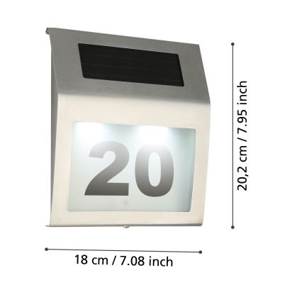 Eglo 48875 - LED solarni kućni broj LED/1,2W/1,2V 300 mAh IP44 mat hrom