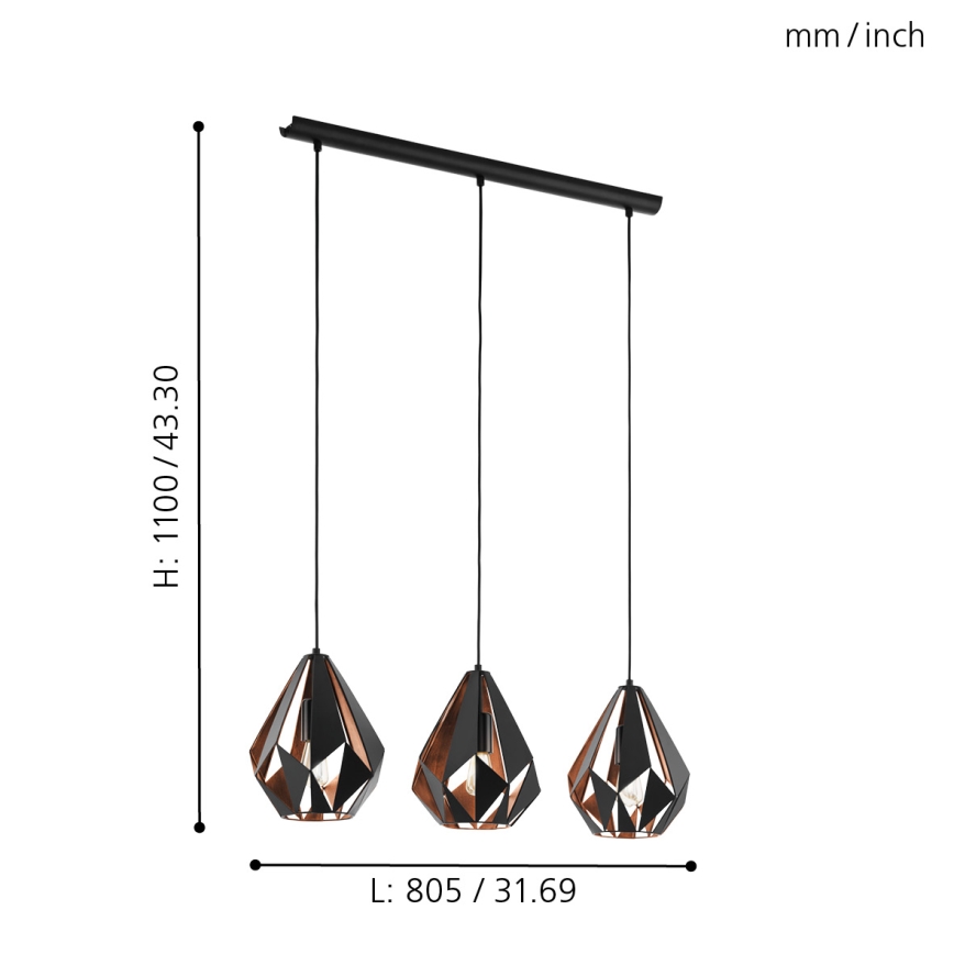 Eglo - Viseća lampa 3xE27/60W/230V