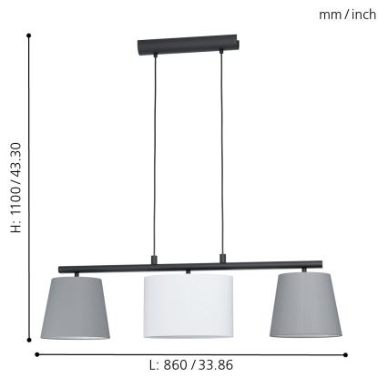 Eglo 55207 - Luster na sajli ALMEIDA 3xE14/25W/230V sivo