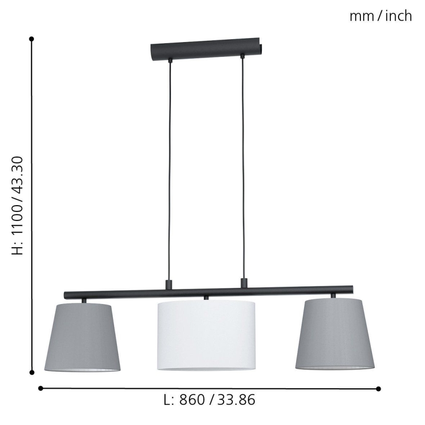 Eglo 55207 - Luster na sajli ALMEIDA 3xE14/25W/230V sivo