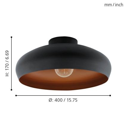 Eglo 55248 - Plafonjera MOGANO 1xE27/60W/230V crno