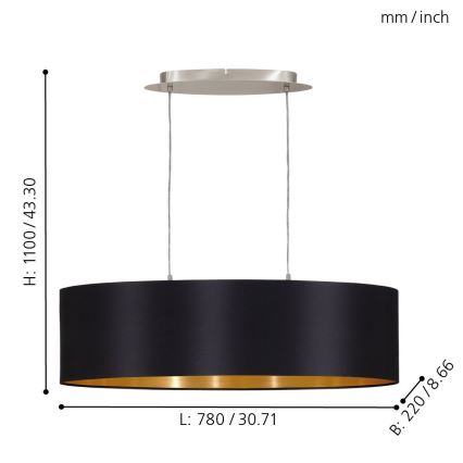 Eglo 55266 - Luster na sajli MASERLO 2xE27/60W/230V crno