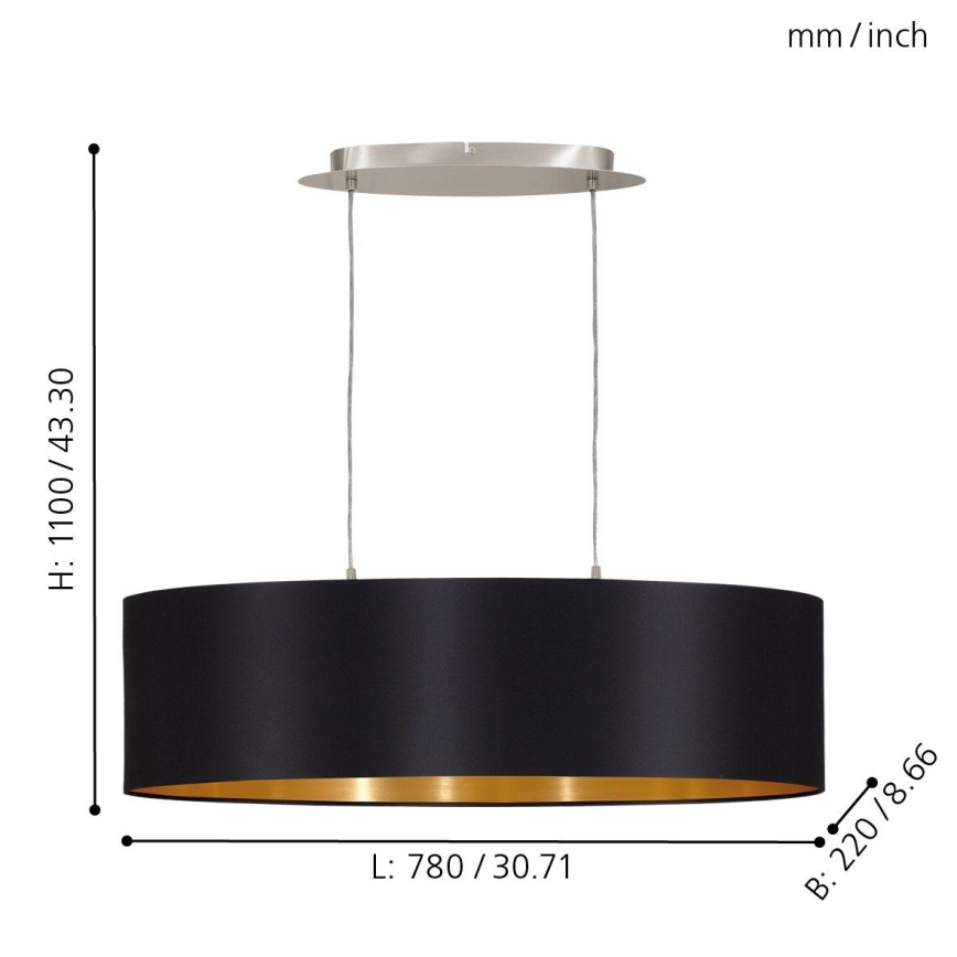 Eglo 55266 - Luster na sajli MASERLO 2xE27/60W/230V crno