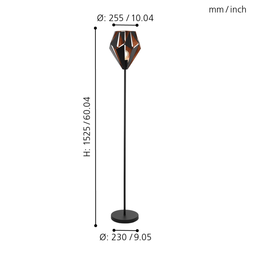 Eglo 62838 - Podna lampa CARLTON PRO 1xE27/60W/230V crno