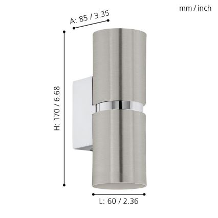 Eglo 64794 - LED Zidna lampa PASSA PRO 2xGU10/3,3W/230V 3000K mat krom