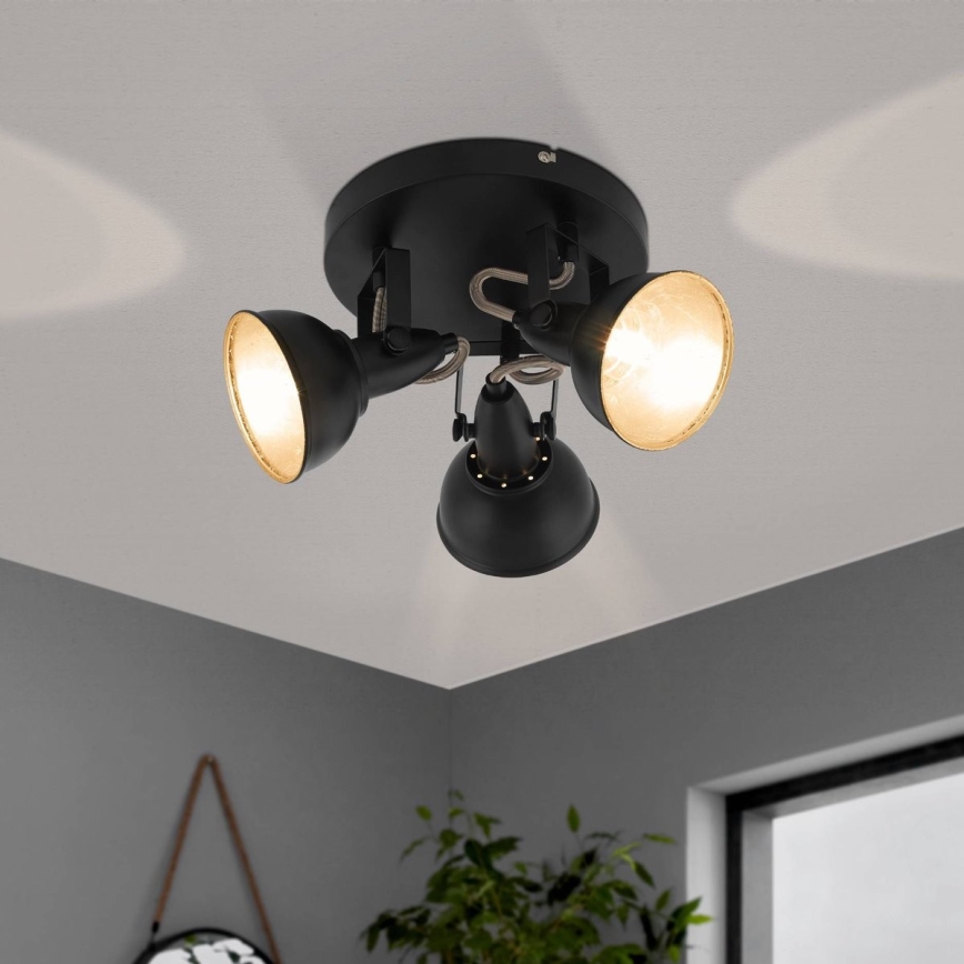 Eglo 75514 - Reflektorska svetiljka THORNTON 3xE14/28W/230V crna/zlatna