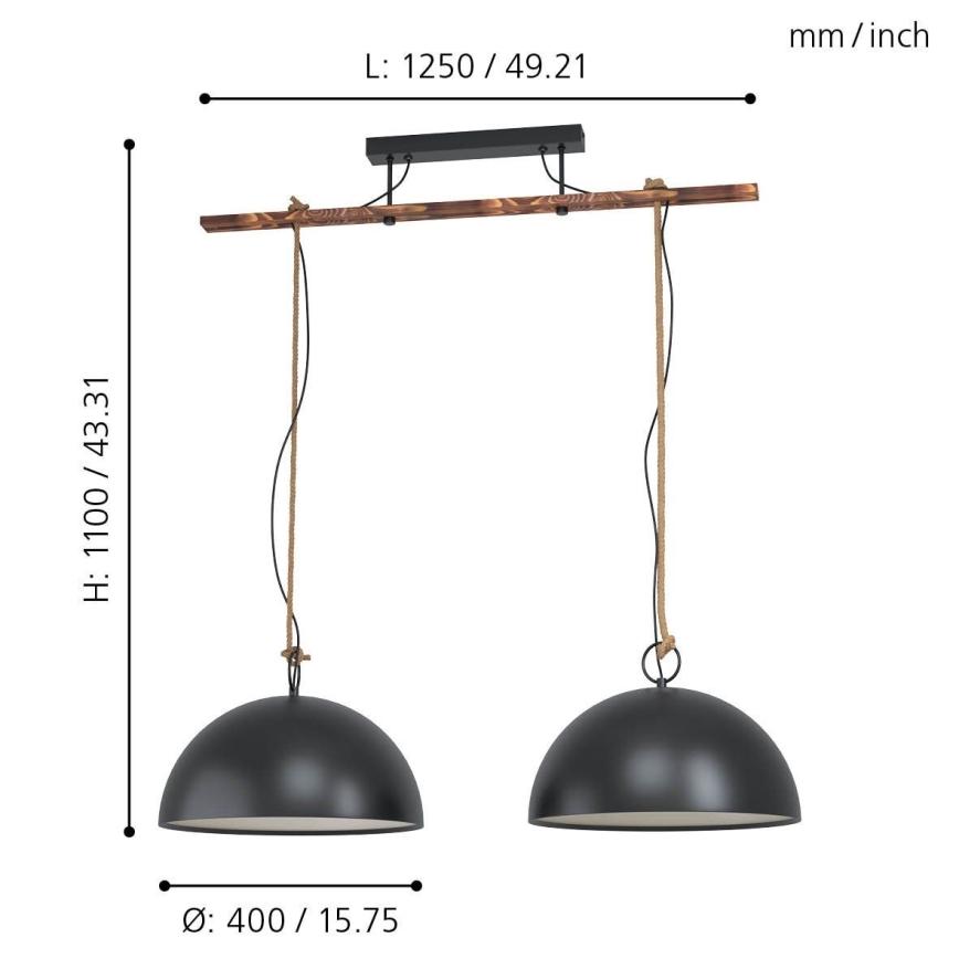 Eglo 78444 - Luster na sajli HODSOLL 2xE27/40W/230V crno/braon