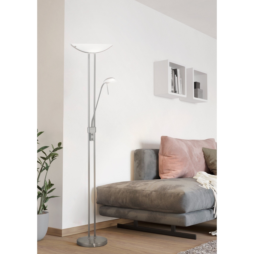 EGLO - Prigušiva podna lampa BAYA 1xR7s/230W+1xG9/33W mat krom