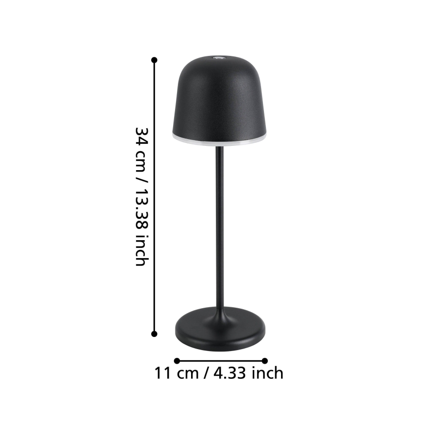 Eglo - LED Prigušiva vanjska punjiva lampa LED/2,2W/5V 1800 mAh crno IP54