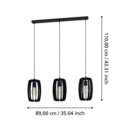 Eglo - Luster na sajli 3xE27/40W/230V crno