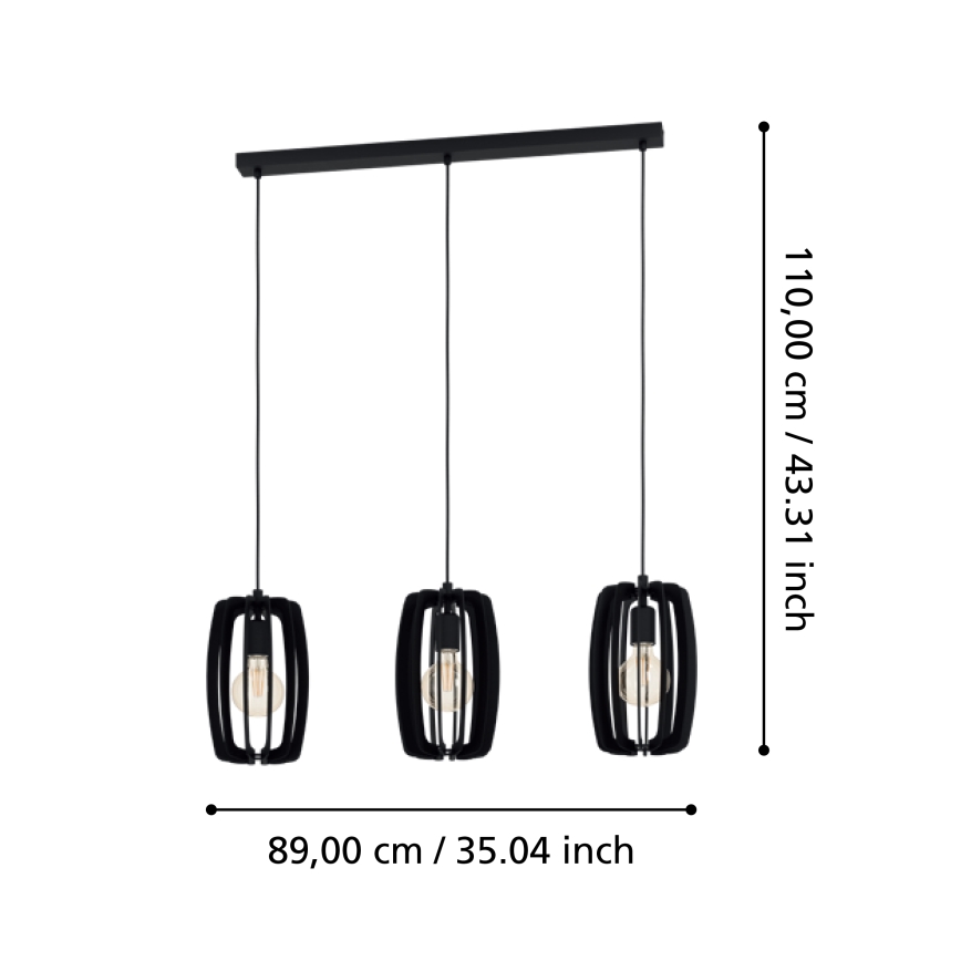 Eglo - Luster na sajli 3xE27/40W/230V crno