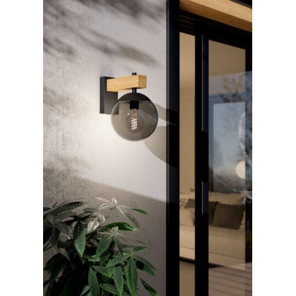 Eglo - Spoljašnja zidna lampa 1xE27/40W/230V crno/drvo IP44