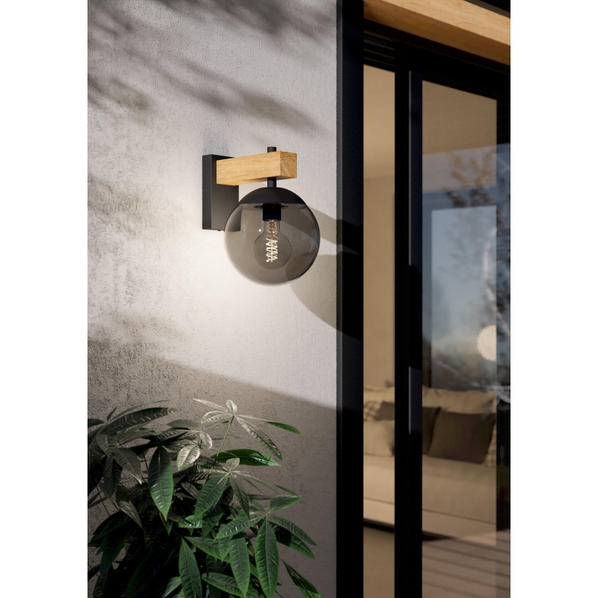 Eglo - Spoljašnja zidna lampa 1xE27/40W/230V crno/drvo IP44