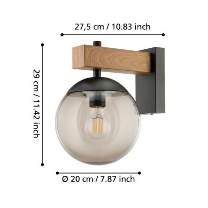 Eglo - Spoljašnja zidna lampa 1xE27/40W/230V crno/drvo IP44