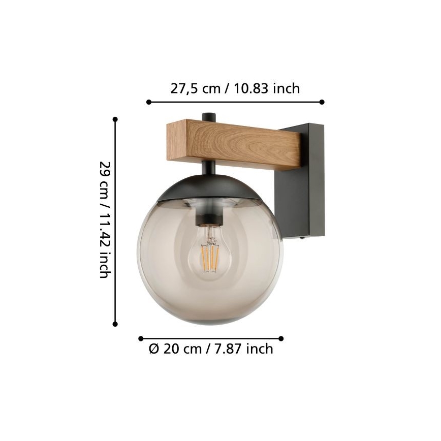 Eglo - Spoljašnja zidna lampa 1xE27/40W/230V crno/drvo IP44