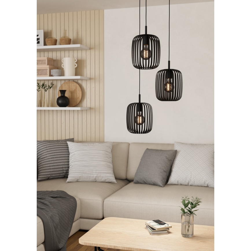 Eglo - Luster na sajli 3xE27/40W/230V crno