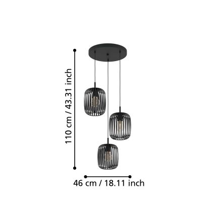 Eglo - Luster na sajli 3xE27/40W/230V crno