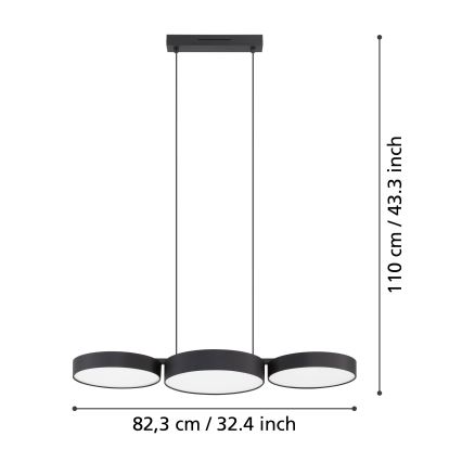 Eglo - LED RGBW Prigušivi luster na sajli 3xLED/7,5W/230V 2700-6500K crno
