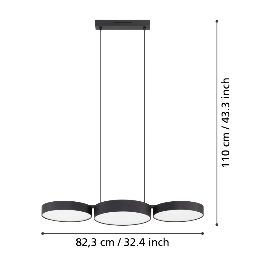 Eglo - LED RGBW Prigušivi luster na sajli 3xLED/7,5W/230V 2700-6500K crno
