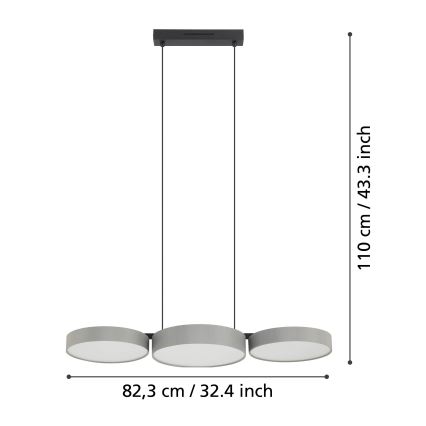 Eglo - LED RGBW Prigušivi luster na sajli 3xLED/7,5W/230V 2700-6500K sivo