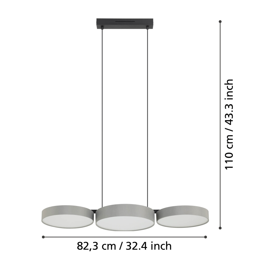 Eglo - LED RGBW Prigušivi luster na sajli 3xLED/7,5W/230V 2700-6500K sivo