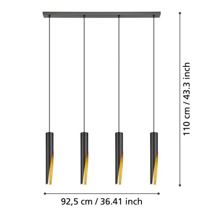 Eglo - LED luster na sajli 4xGU10/4,5W/230V crno/zlatna