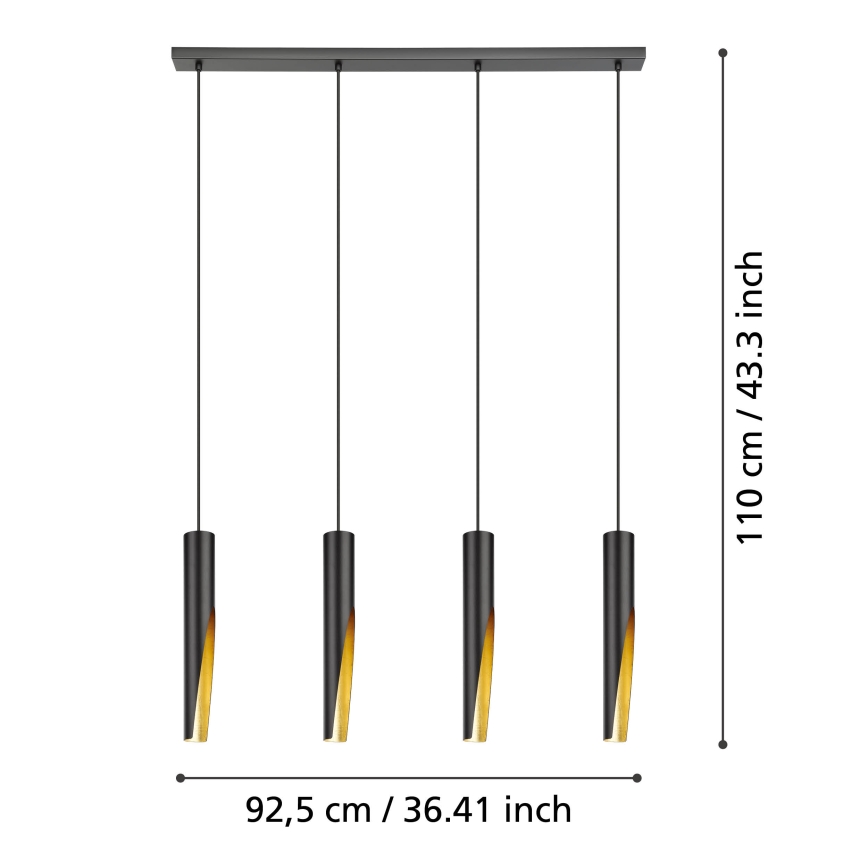 Eglo - LED luster na sajli 4xGU10/4,5W/230V crno/zlatna
