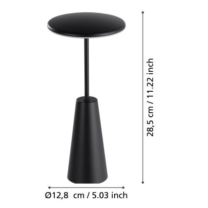 Eglo - LED Prigušiva dodirna vanjska lampa LED/2,8W/5V 2400K/3000K/4000K 5200 mAh IP54 crno
