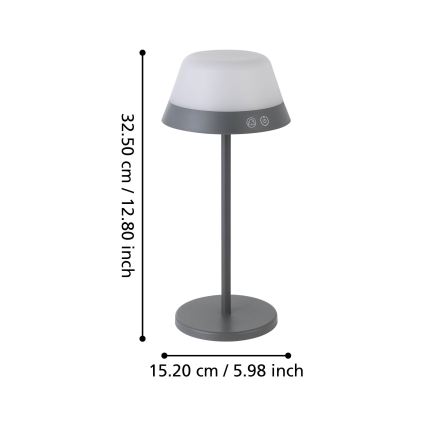 Eglo - LED RGBW Prigušiva dodirna vanjska lampa 2u1 LED/1,5W/5V 2600 mAh IP54 sivo