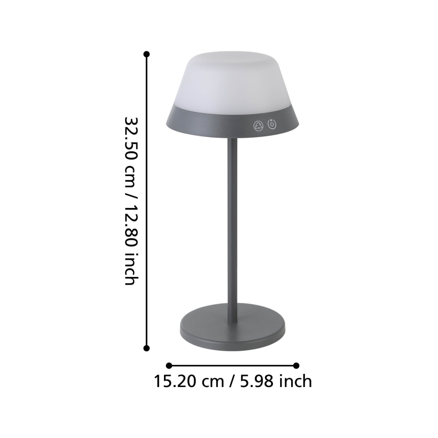 Eglo - LED RGBW Prigušiva dodirna vanjska lampa 2u1 LED/1,5W/5V 2600 mAh IP54 sivo