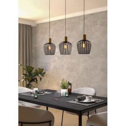 Eglo - Luster na sajli 3xE27/40W/230V crno/zlatna