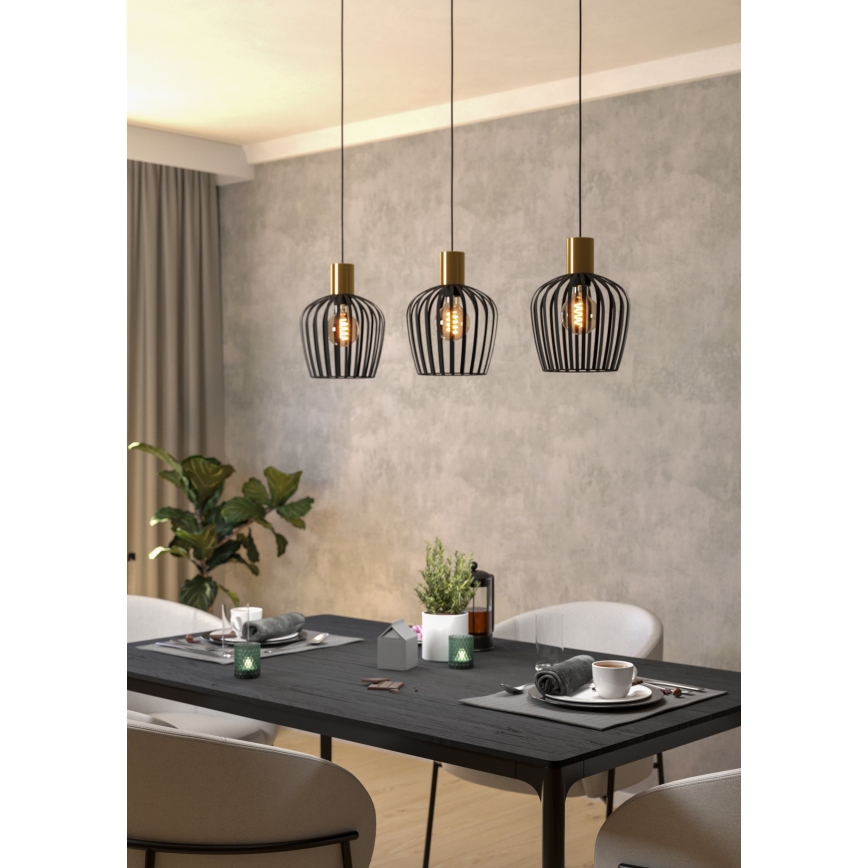 Eglo - Luster na sajli 3xE27/40W/230V crno/zlatna