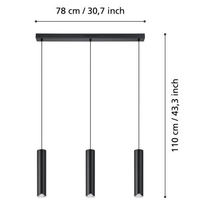 Eglo - LED RGBW Prigušivi luster na sajli 3xLED/3,7W/230V 2700-6500K crno
