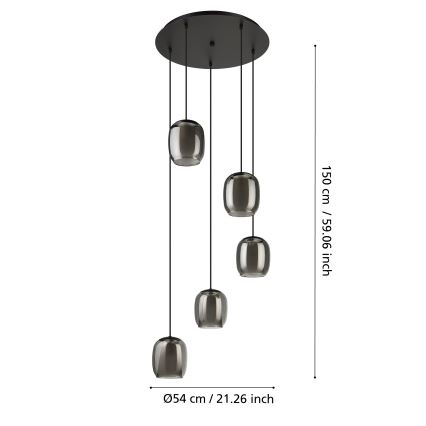 Eglo - Luster na sajli 5xE27/28W/230V sivo