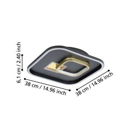 Eglo - LED Plafonjera 1xLED/16,2W/230V + 1xLED/9,2W 38x38 cm crno/zlatna