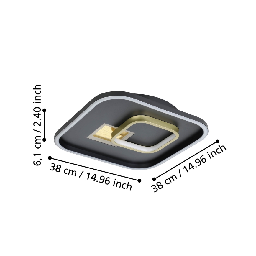 Eglo - LED Plafonjera 1xLED/16,2W/230V + 1xLED/9,2W 38x38 cm crno/zlatna