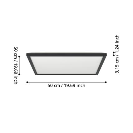 Eglo - LED Plafonjera za kupatilo LED/17W/230V 2700/4000/6500K 50x50 cm IP44 crno