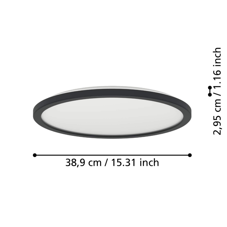 Eglo - LED Prigušiva plafonjera za kupatilo LED/18,5W/230V 2700-6500K pr. 38,9 cm IP44 crno + Daljinski upravljač