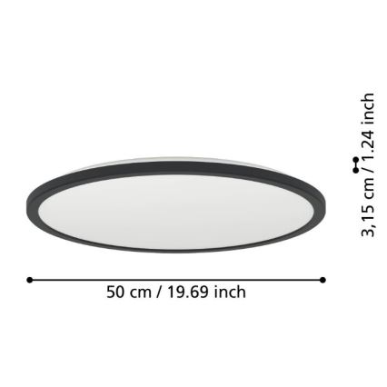 Eglo - LED Prigušiva plafonjera za kupatilo LED/16,8W/230V 2700-6500K pr. 50 cm IP44 crno + Daljinski upravljač